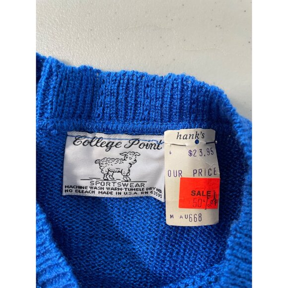 Vintage 90s College Point Knit Pullover Sweater Size Medium Blue Deadstock NEW - Picture 5 of 6